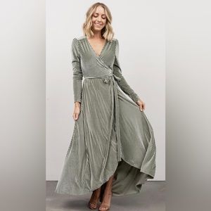 Baltic Born Jada Ribbed Velvet Wrap Dress in the color Dusty Sage